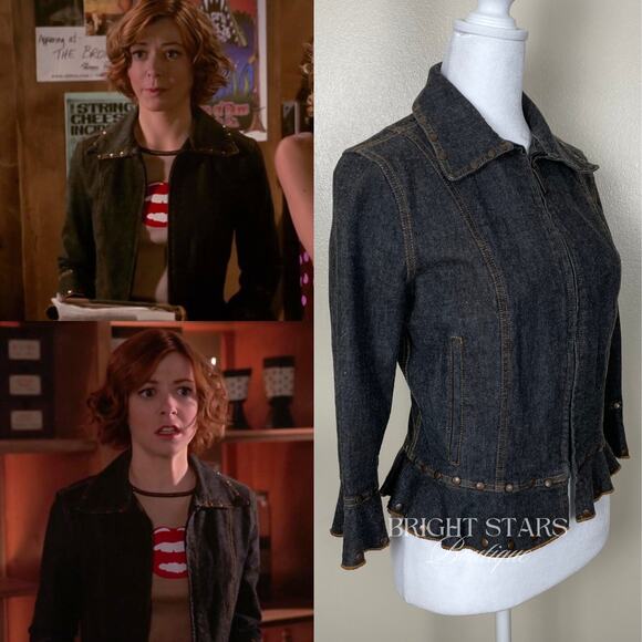 Rare Vintage Dark Denim Studded Jacket ASO Willow Rosenberg BtVS Y2K - Picture 3 of 11